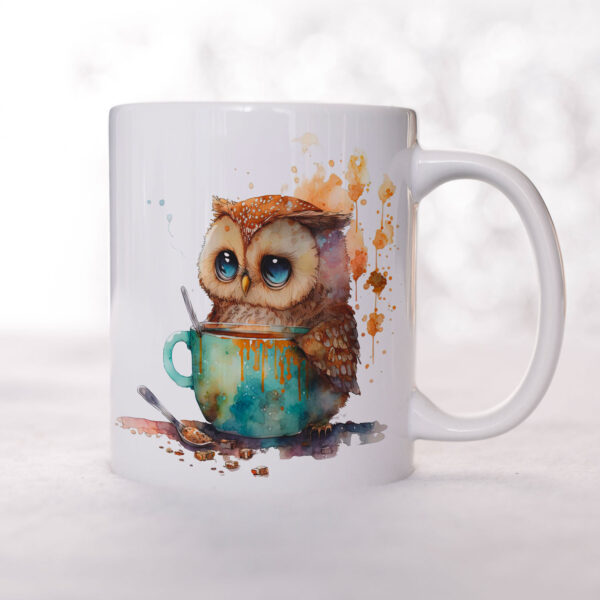 cute owl with coffee mug 1