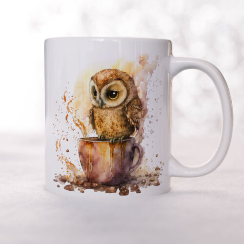 cute owl with coffee mug 2