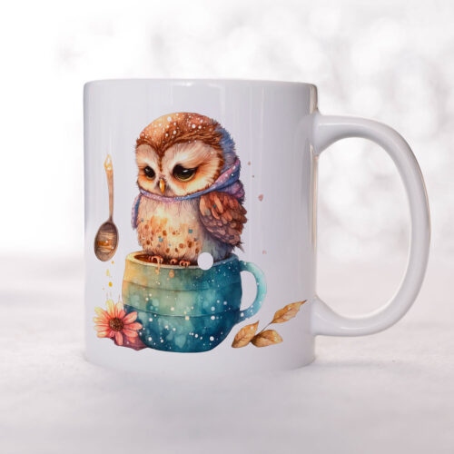 cute owl with coffee mug 5